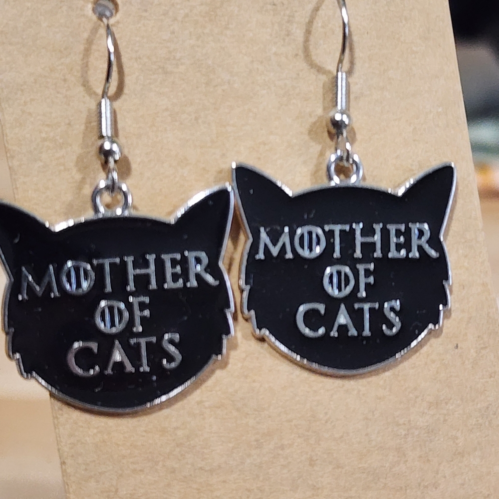 Handmade Mother Of Cats & Tan And Black Tiger Cat With Spots Earrings Set - Picture 4 of 7